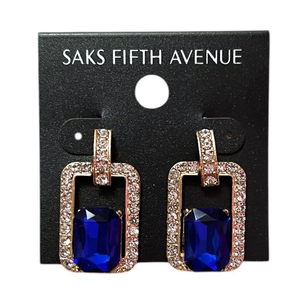 Saks Fifth Avenue Gold & Royal Blue Crystal Drop Earrings